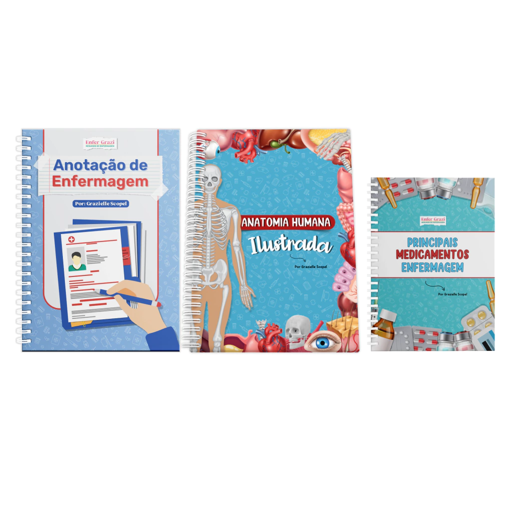 Combo: Anotação de Enfermagem + Anatomia Humana Ilustrada + Principais Medicamentos + 15% OFF