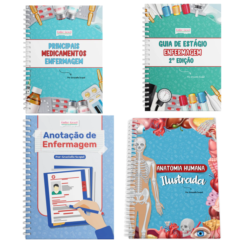 Combo: Principais Medicamentos + Guia de Estágio + Anatomia Humana Ilustrada + Anotação de Enfermagem + 20% OFF!