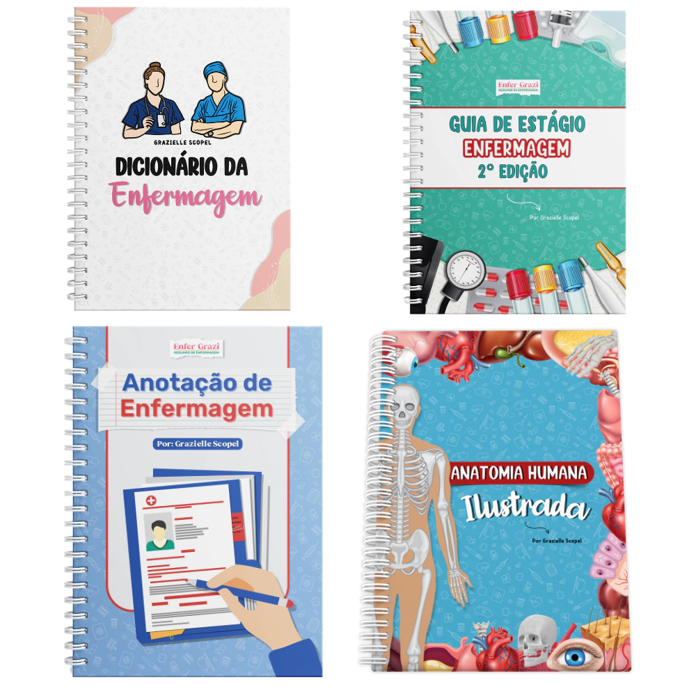 Combo: Dicionário da Enfermagem + Guia de Estágio + Anatomia Humana Ilustrada + Anotação de Enfermagem + 20% OFF!