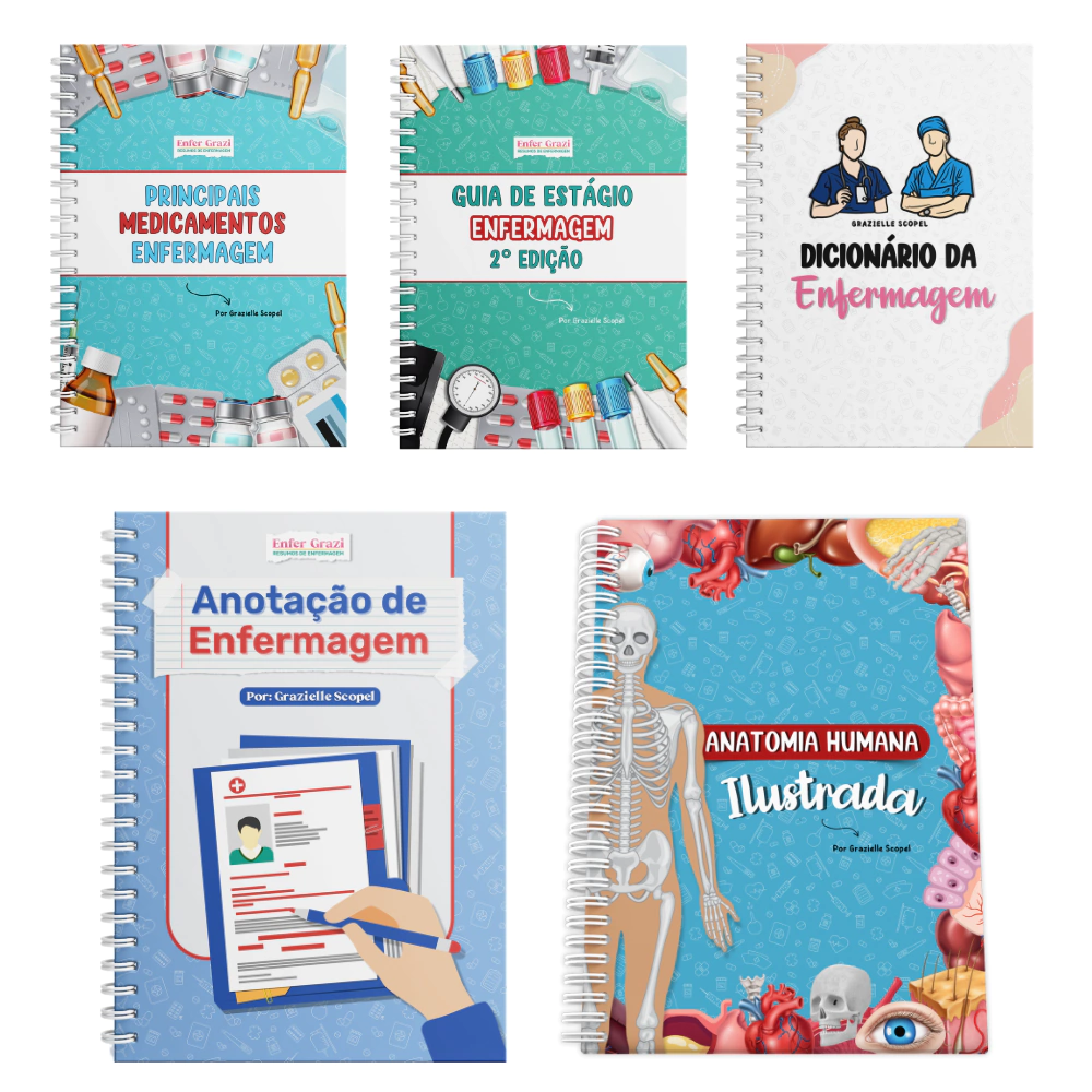Combo: Principais Medicamentos + Guia de Estágio + Dicionário da Enfermagem +Anatomia Humana Ilustrada + Anotação de Enfermagem + 25% OFF!