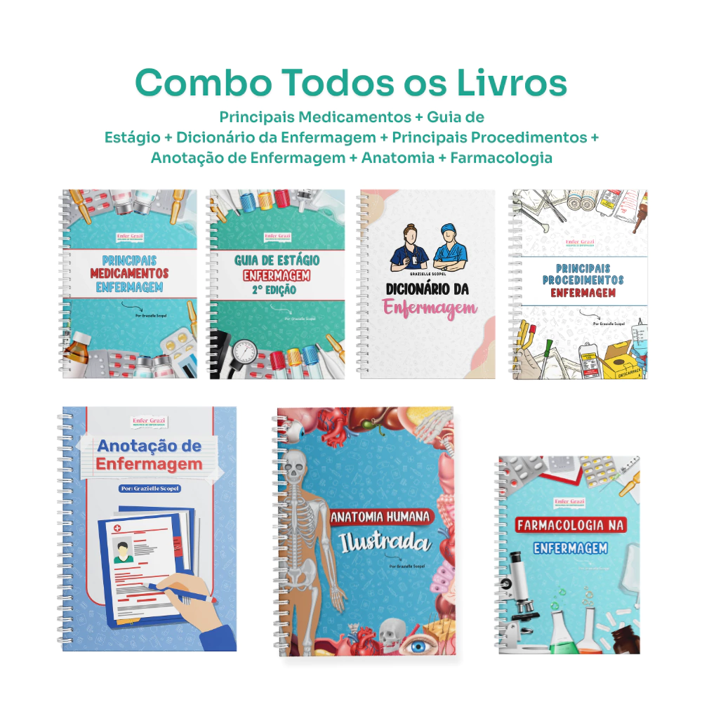 Combo Todos os Livros: Medicamentos + Guia de Estágio + Dicionário + Procedimentos + Anotação + Anatomia + Farmacologia | 35% OFF